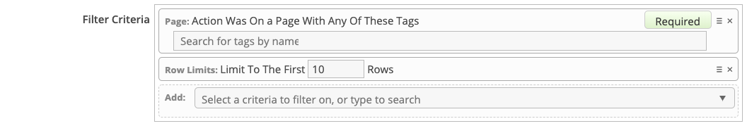 This report has filter criteria, but it doesn't specify which tag to filter results by.