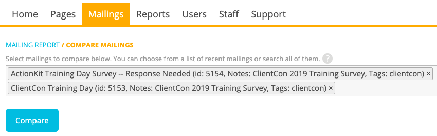 Compare Mailings: Search for mailings to compare