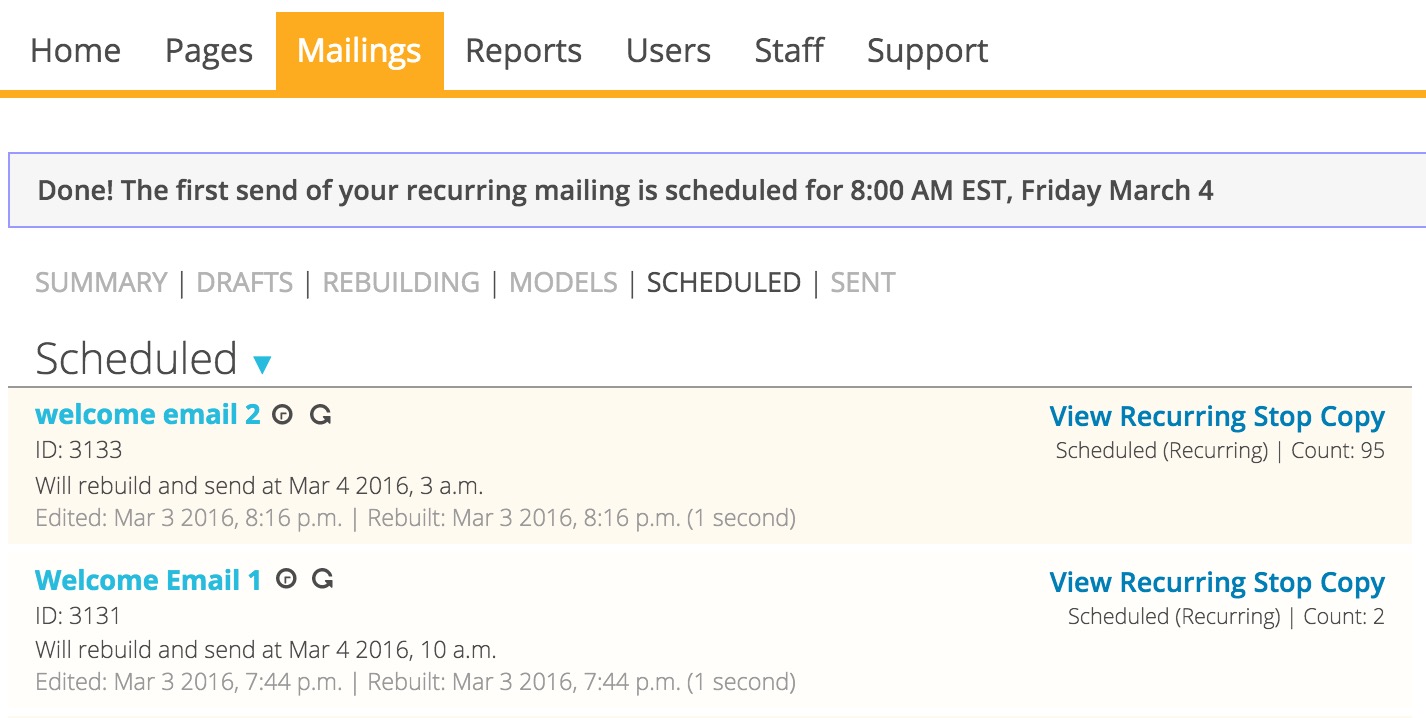 find a scheduled mailing