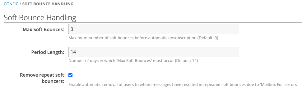 Soft Bounce Handling Default Settings